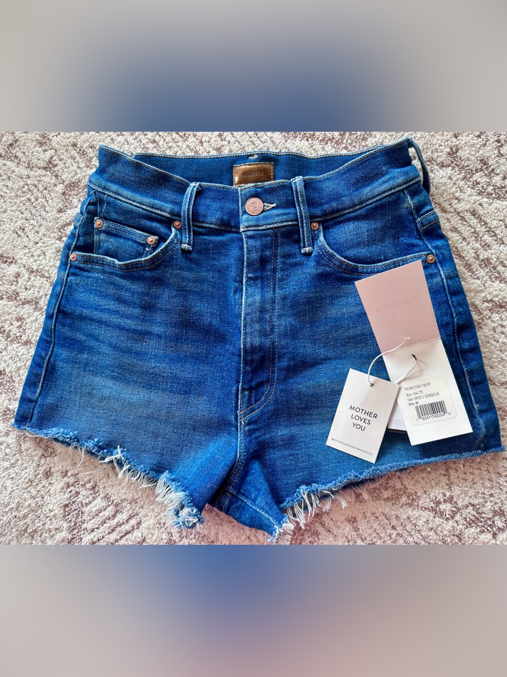 MOTHER Denim Shorts High Rise Frayed Hem Blue Jean Shorts Like New